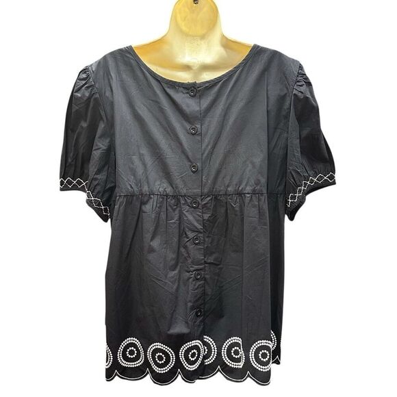 Frances Valentine Whit Embroidered Top in Black & White NWT Size 1X - Picture 2 of 6